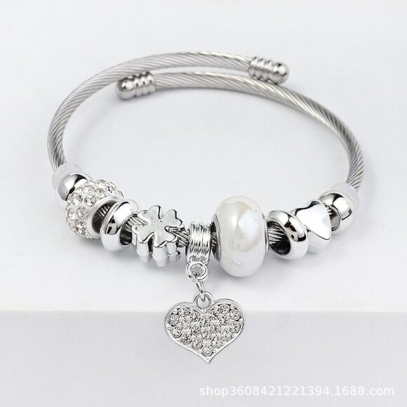 Stainless Steel Heart Charm Bracelet - Picture 1 of 2